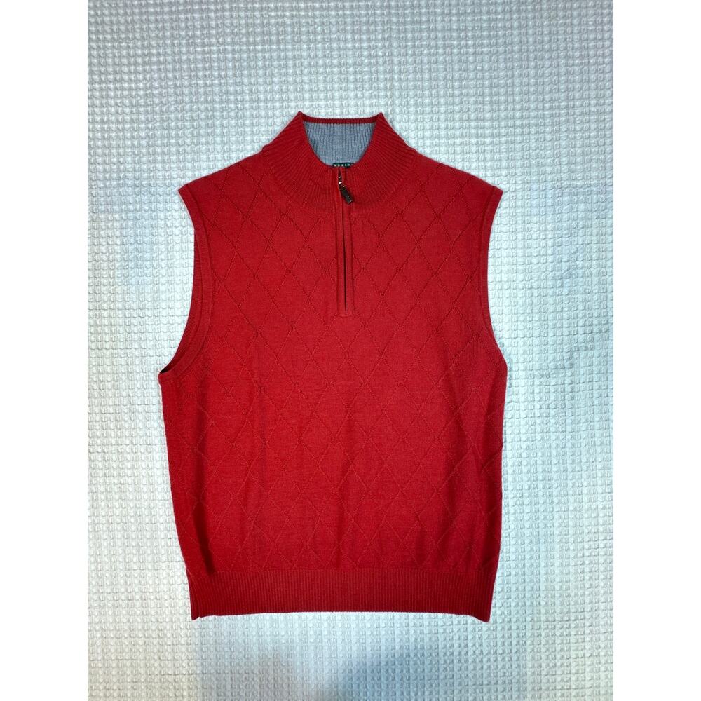 Robert Talbott Merino Wool Sweater Vest Red Argyle Preppy Golf Core M